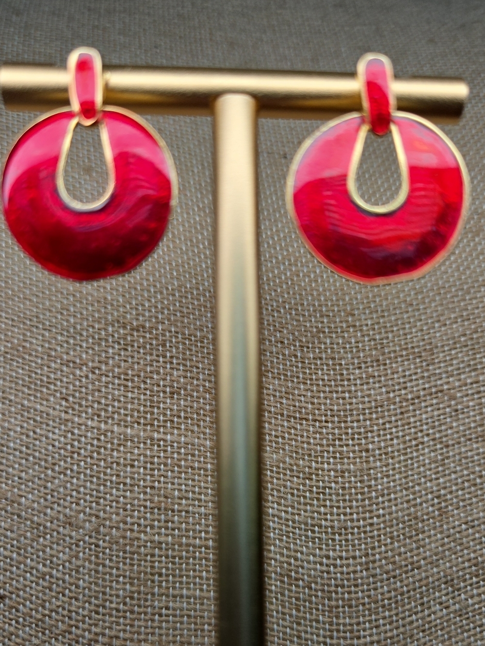 Red Enamel Open Circle Drop Earrings - Unbranded